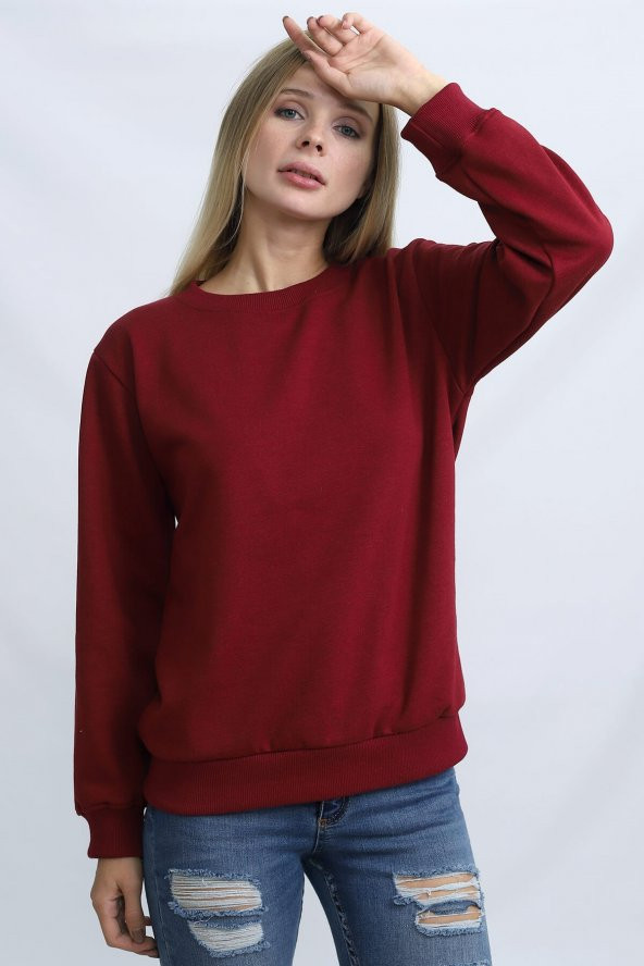 Unisex İki İp Şardonlu Düz Renk Sweatshirt