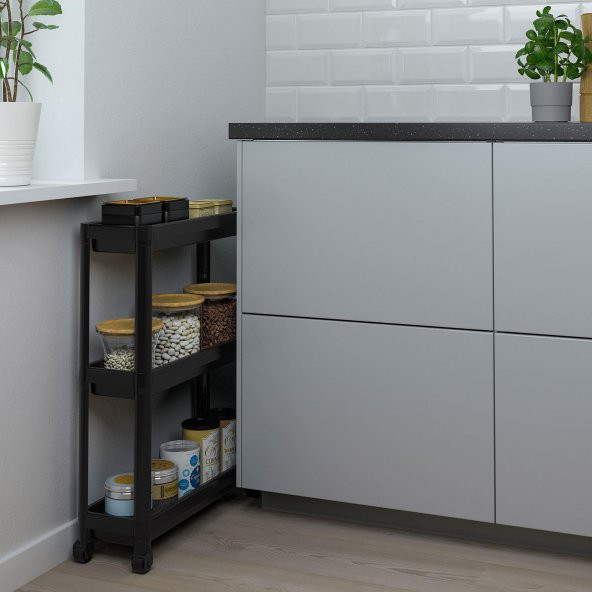 Servis Sehpası Siyah 54x18x71 cm MeridyenDukkan Mutfak-Banyo Düzenleyicisi 3 Katlı Tekerlekli - Resim 2