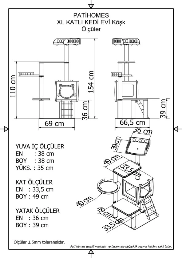 Pati Homes XL Katlı Kedi Oyun Evi Köşk - Kedi Tırmalama Evi - 4