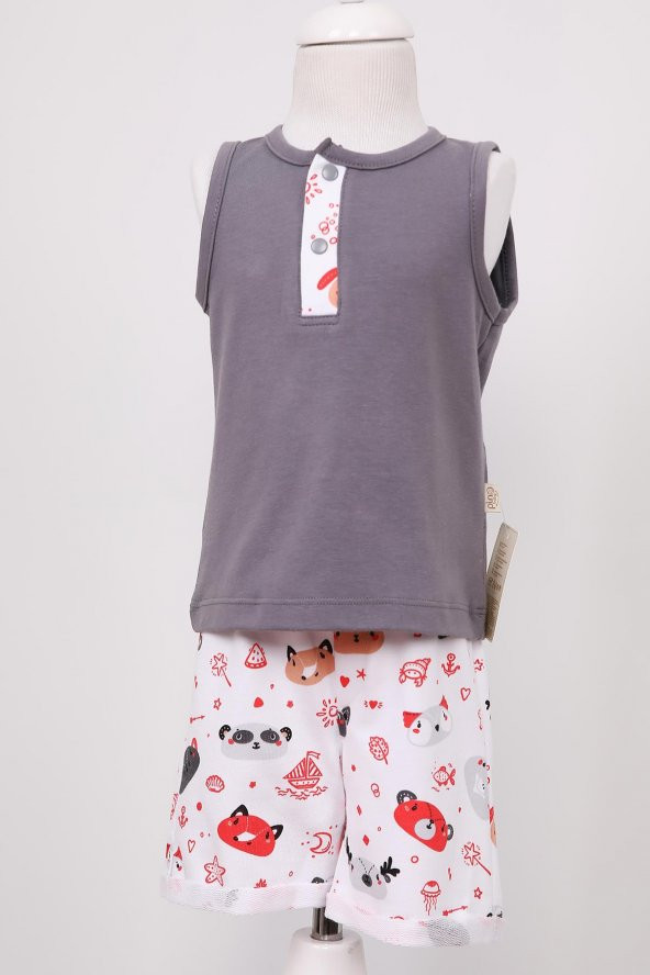 Rakun Baskı Patlı Atlet Erkek Bebek Yazlık Takım 3558 - 2