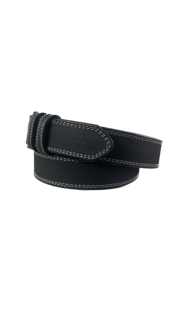 Fossil Siyah Çift Dikiş Suni Deri 4 cm Erkek Kemeri-130Cm - Resim 2