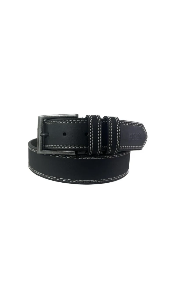 Fossil Siyah Çift Dikiş Suni Deri 4 cm Erkek Kemeri-120Cm - 3