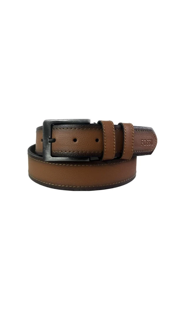 Fossil Taba Çift Dikiş Suni Deri 4 cm Erkek Kemeri-115Cm - Resim 3