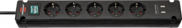 Brennenstuhl Bremounta 2X USB li Şarj 5 Soketli Priz 3m Siyah