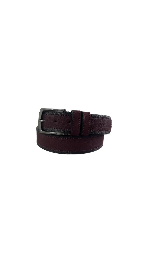 Fossil Bordo Çift Dikiş Suni Deri 4 cm Erkek Kemeri-110 Cm - Resim 3