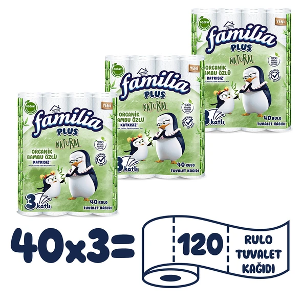 Familia Plus Natural Tuvalet Kağıdı 120 Rulo (40 Rulo x 3 Paket) - 2