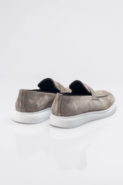 Süet Beyaz Kauçuk Taban Bağcıksız Corcik Erkek Ayakkabı - 5