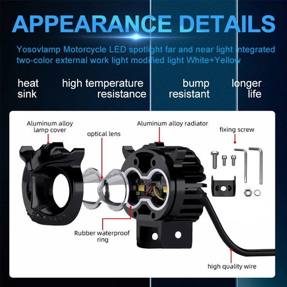 Space Offroad sis lambası Baykuş Tip beyaz-amber çakarsız 40w 12-30v adet - Resim 2