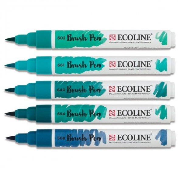 Talens Ecoline Brush Pen Fırça Uçlu Kalem 5 Renk Set GREEN BLUE