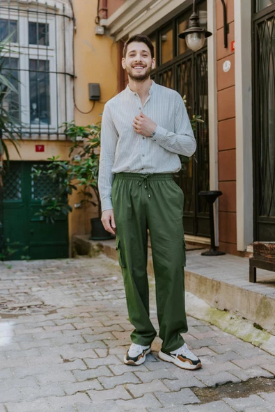 Beli Ve Paçası Lastikli Cepli Rahat Kesim Erkek Pantolon - 3