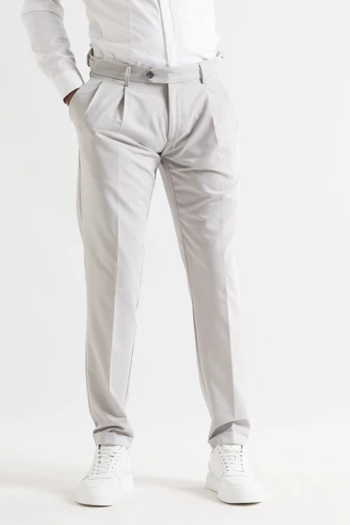 Slimfit Çift Pileli Duble Paça Kemer Detaylı Yazlık Erkek Kumaş Pantolon - 7