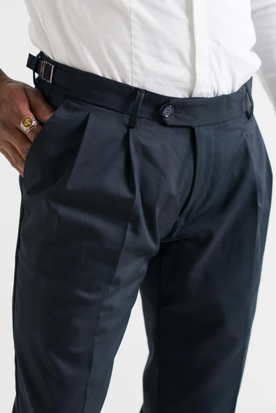 Slimfit Çift Pileli Duble Paça Kemer Detaylı Yazlık Erkek Kumaş Pantolon - 5