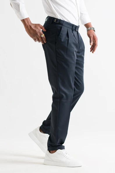 Slimfit Çift Pileli Duble Paça Kemer Detaylı Yazlık Erkek Kumaş Pantolon - 2