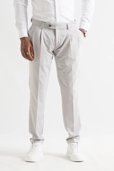 Slimfit Çift Pileli Duble Paça Kemer Detaylı Yazlık Erkek Kumaş Pantolon - 8