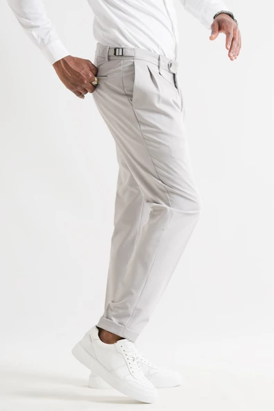 Slimfit Çift Pileli Duble Paça Kemer Detaylı Yazlık Erkek Kumaş Pantolon - 9