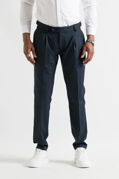 Slimfit Çift Pileli Duble Paça Kemer Detaylı Yazlık Erkek Kumaş Pantolon - 3