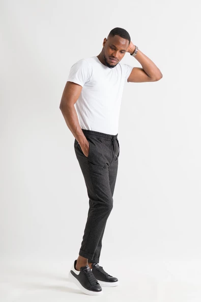 Slimfit Kapamasız Çizgili Beli Lastikli İplikli Duble Ve Dar Paça Erkek Jogger Pantolon - 7