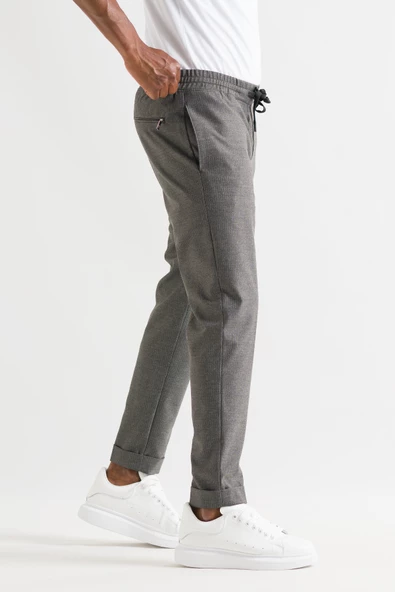 Slimfit Kapamasız Çizgili Beli Lastikli İplikli Duble Ve Dar Paça Erkek Jogger Pantolon - 3