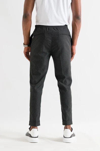 Slimfit Kapamasız Çizgili Beli Lastikli İplikli Duble Ve Dar Paça Erkek Jogger Pantolon - 11