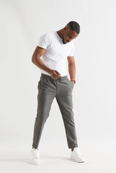 Slimfit Kapamasız Çizgili Beli Lastikli İplikli Duble Ve Dar Paça Erkek Jogger Pantolon - 4
