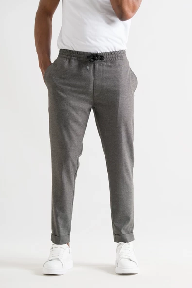 Slimfit Kapamasız Çizgili Beli Lastikli İplikli Duble Ve Dar Paça Erkek Jogger Pantolon - 5
