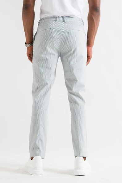 Slimfit Çizgili Beli Lastikli İplikli Duble Ve Boru Paça Yazlık Erkek Jogger Pantolon - 4