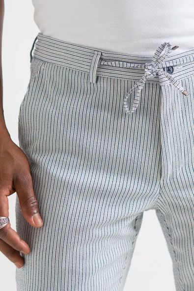 Slimfit Çizgili Beli Lastikli İplikli Duble Ve Boru Paça Yazlık Erkek Jogger Pantolon - 5