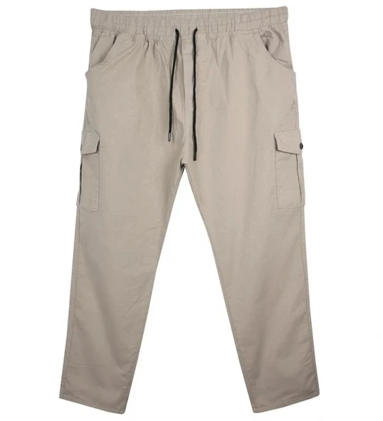 Kargo Cepli Büyük Beden Gabardin Pantolon Bej - 6