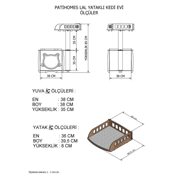 Patihomes XL Lâl Yataklı Tırmalamalı Kedi Evi - 5