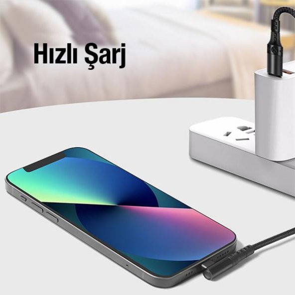 Coofbe Super Şarj Örgü Tasarım L Tip Type-C To İPhone Şarj Kablosu İphone 11 12 13 14 Pro Max Şarj - 5
