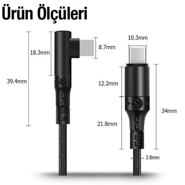 Coofbe Super Şarj Örgü Tasarım L Tip Type-C To İPhone Şarj Kablosu İphone 11 12 13 14 Pro Max Şarj - 6