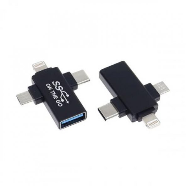 Coofbe 3in1 USB Dönüştürücü Çevirici USB to Type-C Micro Lightning OTG Çevirici Dönüştürücü Adaptör