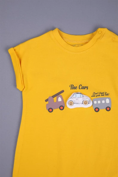 Basic Unisex Penye Pamuklu Yazlık Erkek Bebek Tulum The Cars Desen - Resim 9