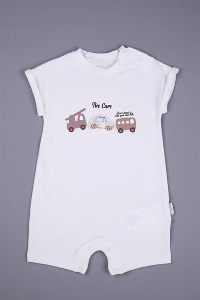Basic Unisex Penye Pamuklu Yazlık Erkek Bebek Tulum The Cars Desen - Resim 4
