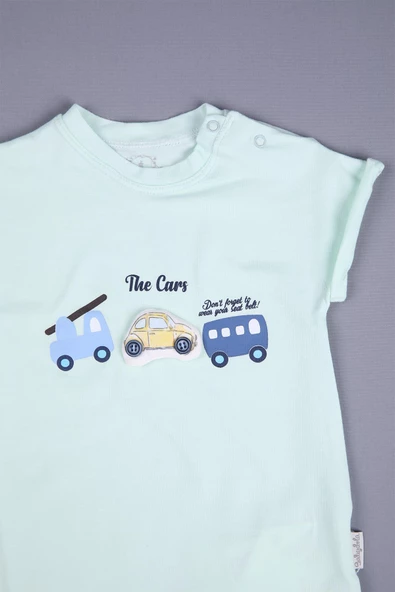 Basic Unisex Penye Pamuklu Yazlık Erkek Bebek Tulum The Cars Desen - Resim 7