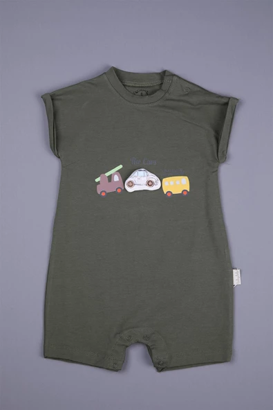 Basic Unisex Penye Pamuklu Yazlık Erkek Bebek Tulum The Cars Desen - Resim 3