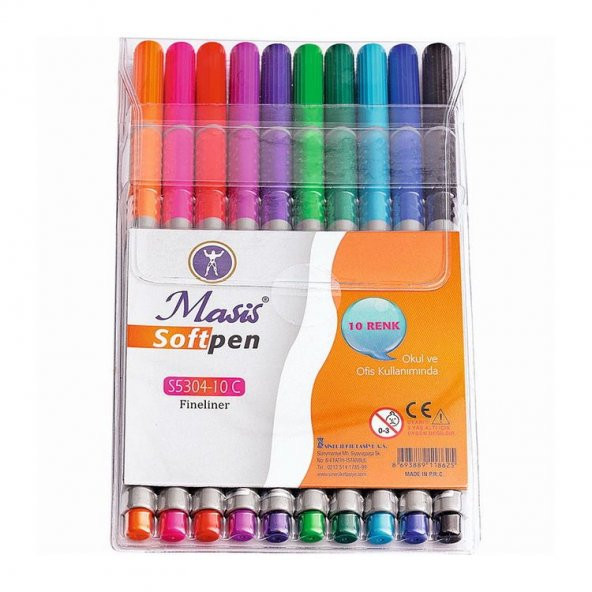 Masis Softpen Fineliner Kalem 10 Renk