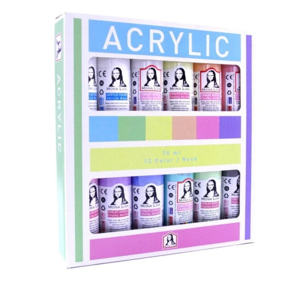 Südor Mona Lisa Akrilik Boya 12 Renk x 70 ml Set (Chalky)