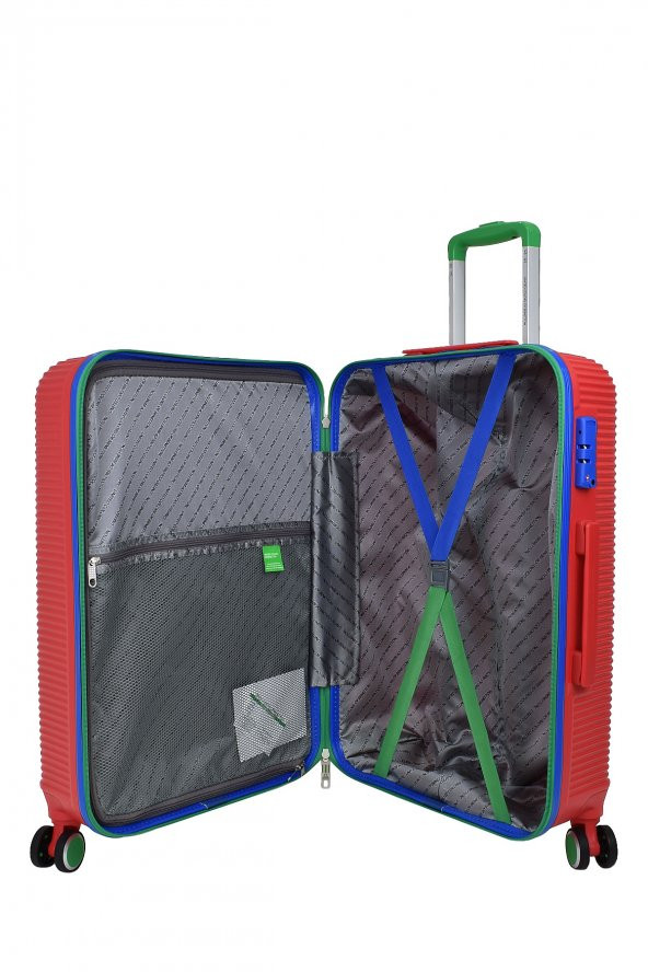 United Colors Of Benetton Lüx Abs 2li Valiz Seti Orta Boy - Kabin Boy Kırmızı BNT500 - Resim 5