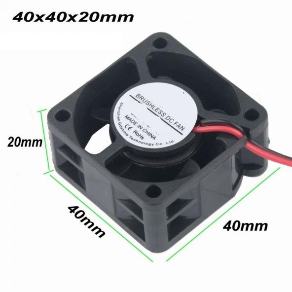 40mm x 40mm x 20mm 4 cm fan 12 volt  2 pin - 2