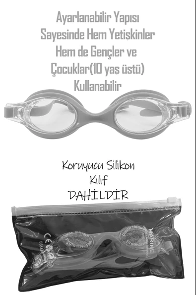 4lü Set Yüzücü Gözlüğü Kumaş Bone Kulak Ve Burun Tıkaçlı Set Yüzme Havuz Deniz Gözlüğü Gri - 4