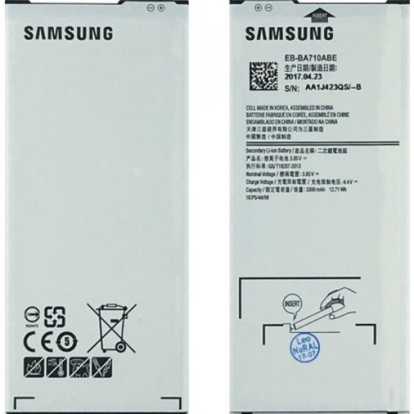 Samsung Galaxy A710 A7 2016 Uyumlu Samsung EB-BA710ABE 2900 Mah Batarya