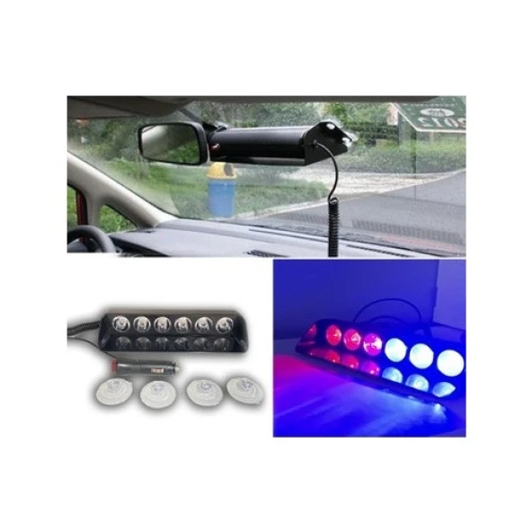 6 Ledli Vantuzlu Polis Çakar LED ( Çakmaklıklı )