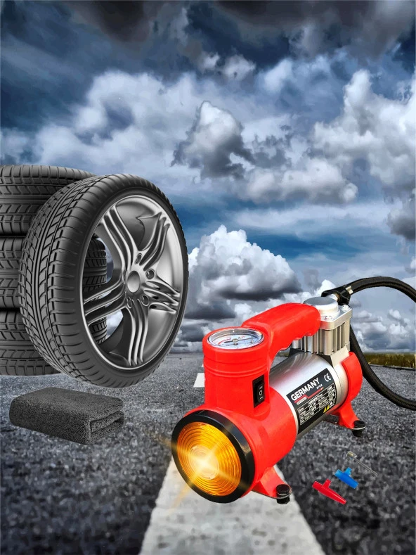 Germany Style 12 V Araba Oto Araç Lastik Şişirme Pompası 150 Psi + 2 Ton Şişe Kriko 2 Li Set - 2