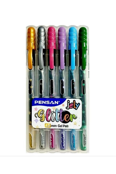 Simli Jel Kalem 6 Renk 1 Paket 1.0 mm Plastik Kutulu Simli Kalem Seti Altın Sarı Gümüş Gri Pembe Mor Mavi Yeşil - 2