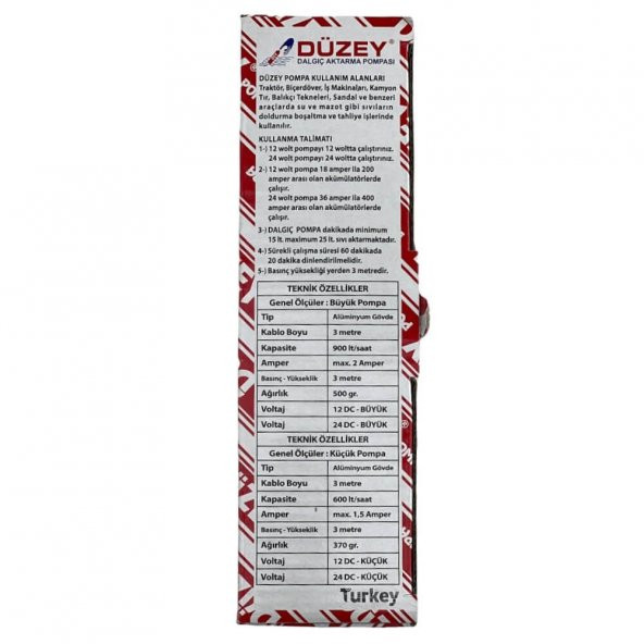 Düzey Alüminyum Gövde Küçük Dalgıç Transfer Pompası 24 Volt - 6