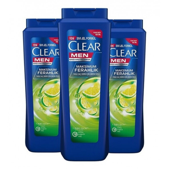 Clear Men Kepeğe Karşı Etkili Şampuan Maksimum Ferahlık 485 ml - 3'lü Avantaj Paketi