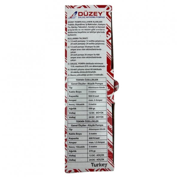 Düzey Alüminyum Gövde Büyük Dalgıç Transfer Pompası 24 Volt - 6