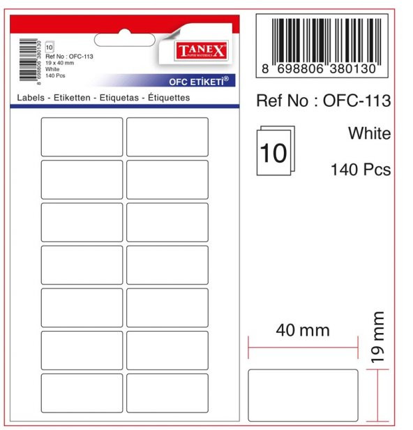 TANEX OFIS ETIKETI OFC-113 BEYAZ  - (30 Adet)