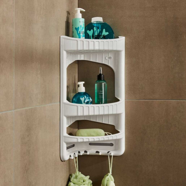 Porsima Dünya 09166 Köşeli Banyo Duş Düzenleyici Şampuanlık Sabunluk Organizer Plastik Banyo Rafı